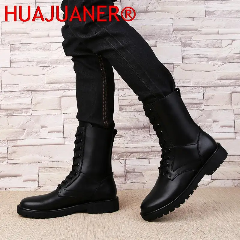 High Top Men Boots Fashion Winter Shoes Genuine Leather Warm Snow Shoes Man Fur Brand Luxury Boots Military Boots Big Size 36-52