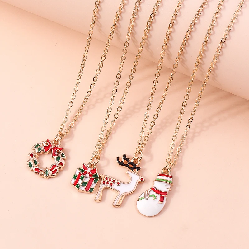 Aihua 3pcs4pcs Weihnachten Halsketten Emaille Weihnachtsbaum Glocke Santa Schneeflocke Halskette Anhänger für Frauen Geschenke Trendy Schmuck Set – Detail 15