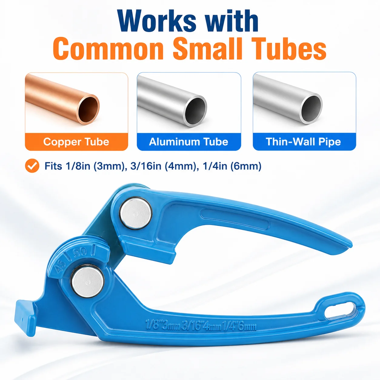 1/8 3/16 1/4 Inch Tube Bender Tool Blue Tubing Bending Tool for Brake Line AC Refrigerant Copper Aluminum Pipe Repair