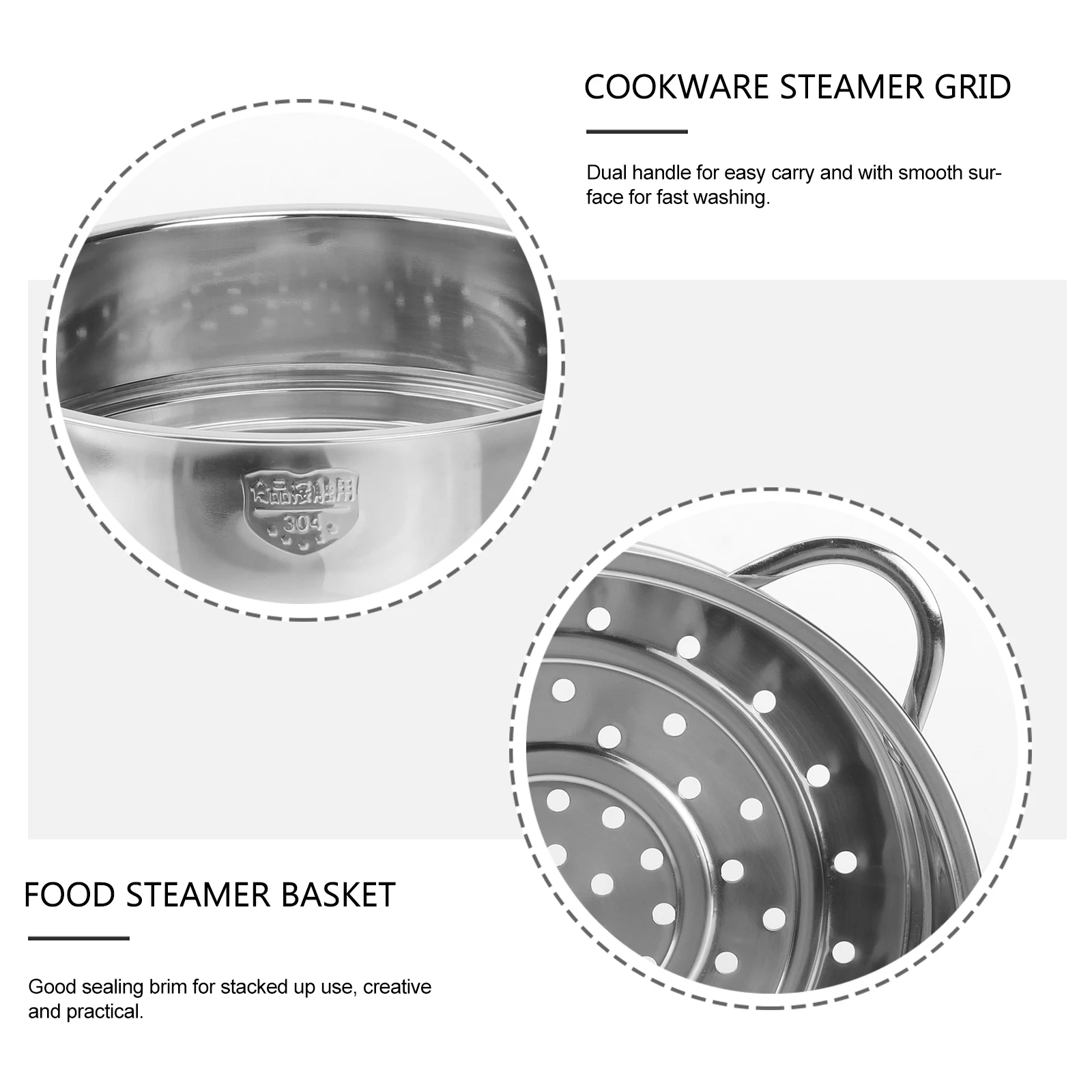 

Stainless Steel Food Handles Compact Kitchen Dumplings Buns Multi Vent Holes Grid Cooking Kitchen Steamer Basket Stainless