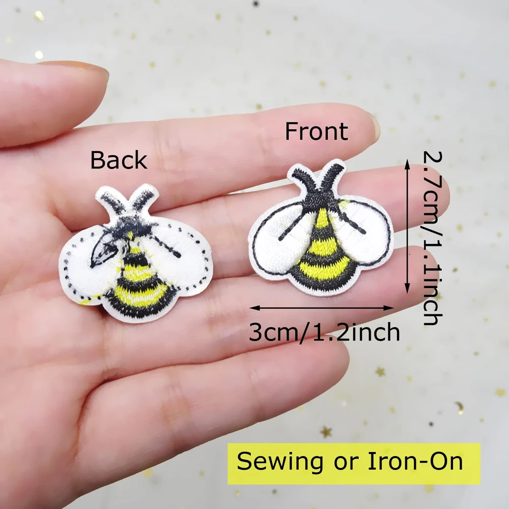 10Pcs Bee Embroidered Patches Iron-on Cute Applique Sewing Repair for Bags, Jackets, Jeans, Hats, Clothes DIY Decor