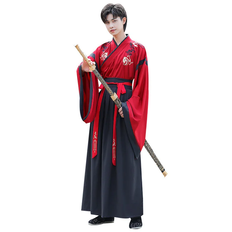 Hanfu Men Chinese Traditional Embroidery Hanfu Dress Male The Untamed Costume Red&Black Hanfu Jacket For Men WORD OF HONOR