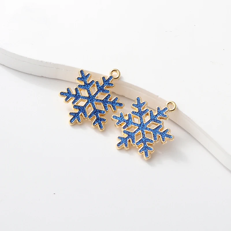 10pcs Lovely Enamel Charms Blue Cute Snowflake Pendants For Making Christmas Gift Necklace Earring Handmade DIY Jewelry Findings