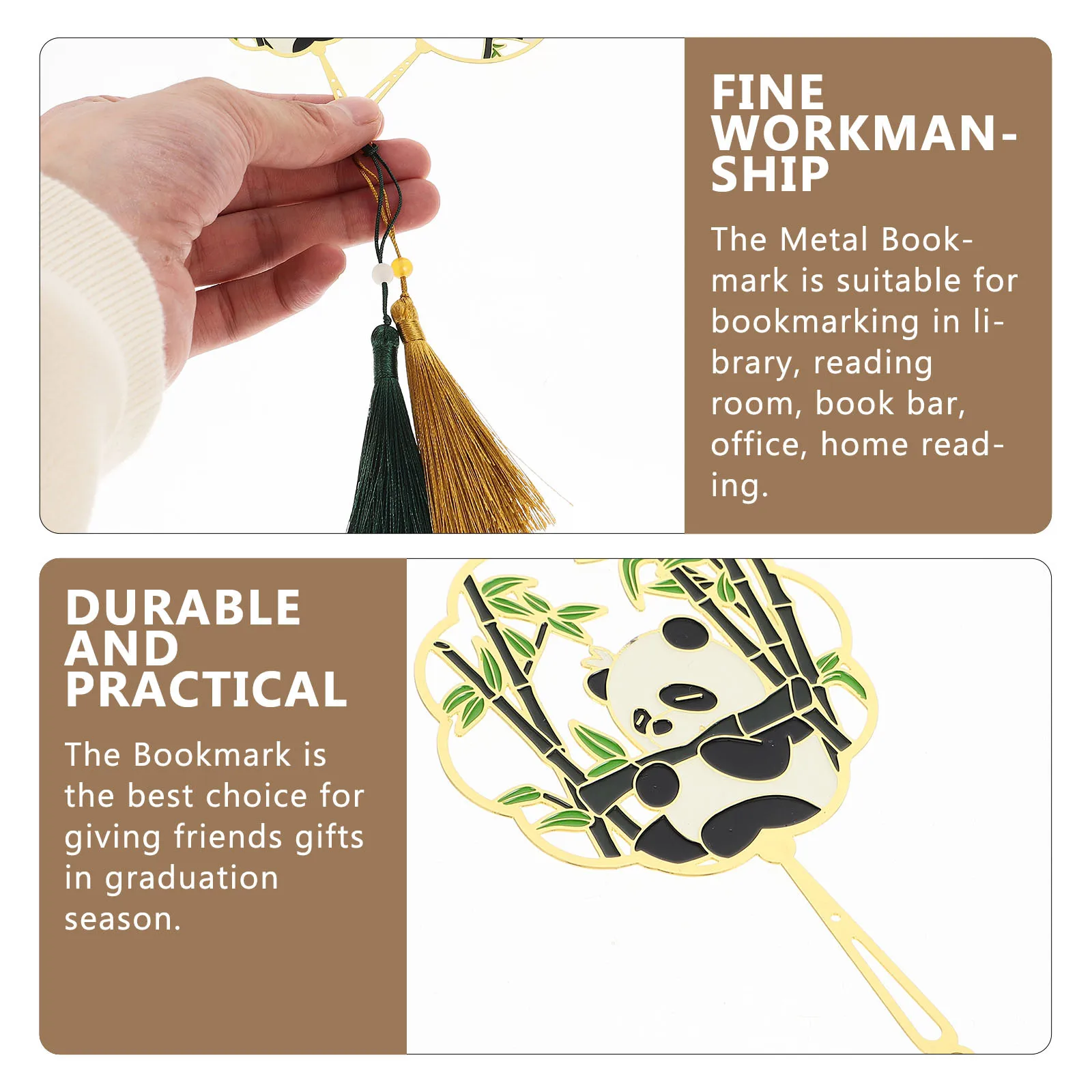 2Pcs 금속 팬더 북마크 독특한 만화 모양 책 페이지 마커 어린이를위한 휴대용 독서 마커 학생 사무실 사용