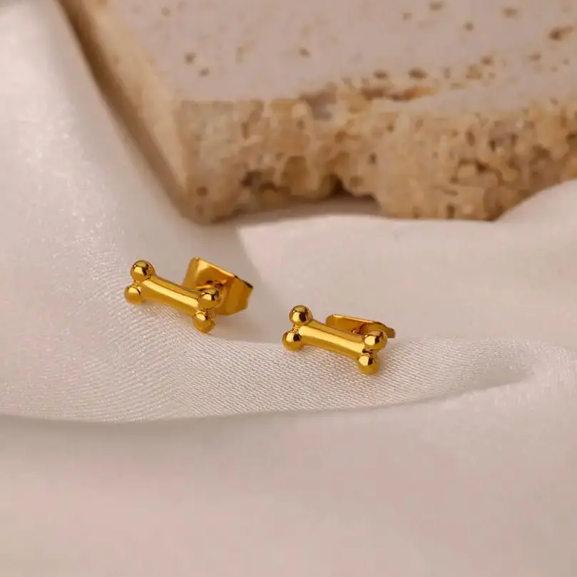 Cute Bone Shape Statement Stud Earrings For Women Gold Color Wedding Aesthetic Desinger Jewelry Earring Party Jewelry Gift