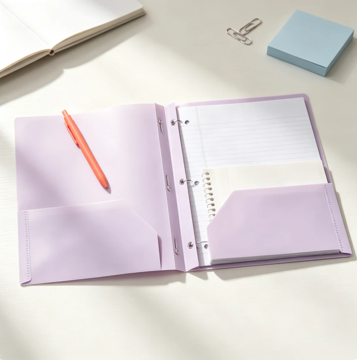 **2 Pocket Plastic Folder with Prongs, Pastel Purple Poly File Folder, 25 Sheet Capacity, Dual Internal Pockets, Letter Size Paper Organizer for School Homework, Class Notes and Office Documents** view 3