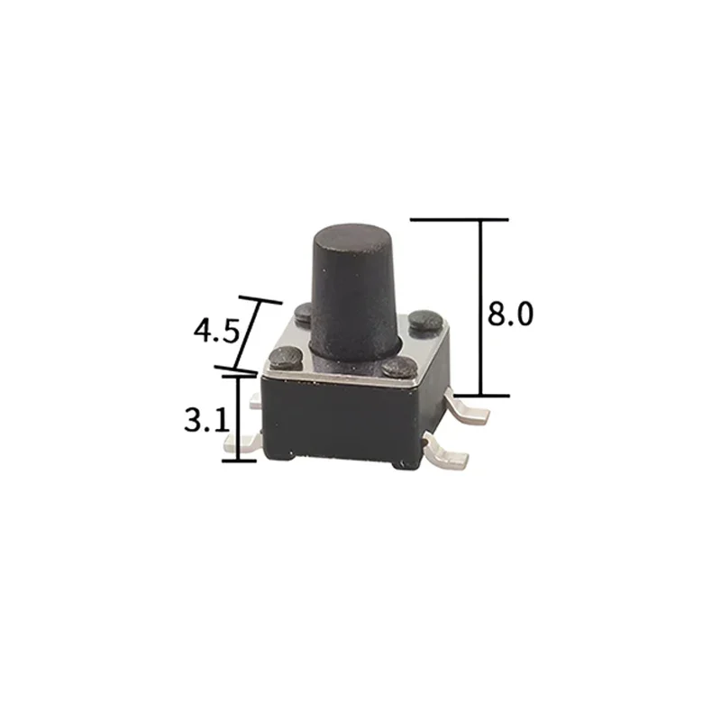 50 Stück 4,5x4,5 SMD Selbstrückstellender Mini-Mikro-Drucktastenschalter 4,5*4,5*4,3MM DC 12V 50mA Patch-Typ 4-Pin Kleiner Takt-Schalter – Detail 5