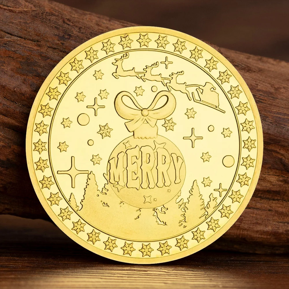Merry Christmas Wishing Coin Gold Plated Santa Claus Souvenris Coin Excellent Gift for Children Christmas Funny Decorations