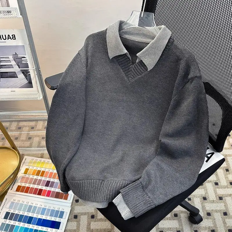 

Мужской трикотажный свитер с V-образным вырезом и длинным рукавом, повседневный, для ношения под одеждой, молодежный, Vitali Brand, без бренда, зимняя мода