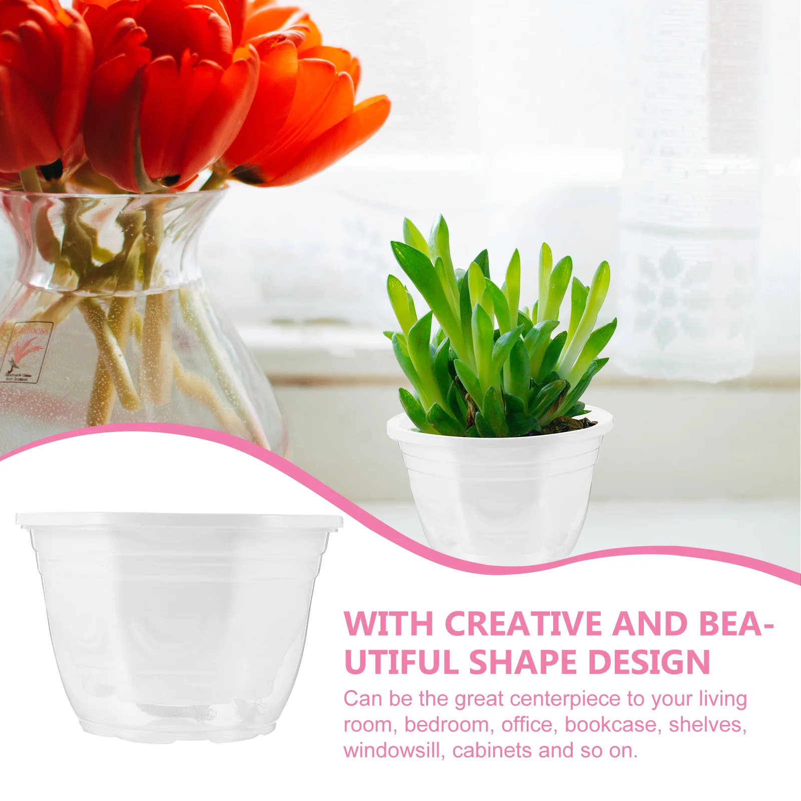 

6Sets Self Watering Planters Balcony Indoor Flower Pots Plastic Automatic Watering Flowerpot Home Garden Flower Pots