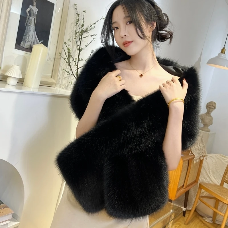 Faux Fur Wedding Shawl Woman Party Bride Cape Cloak Autumn Winter Banquet Stage Dress Scarf Bridal Wrap Bolero Accessory Stock