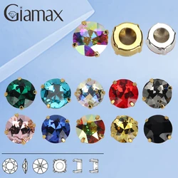 Giamax High Quality  Round Glass Crystal Sewing Stone With Gold Silver Claw Sew on Rhinestones For Garment Clothes Bags