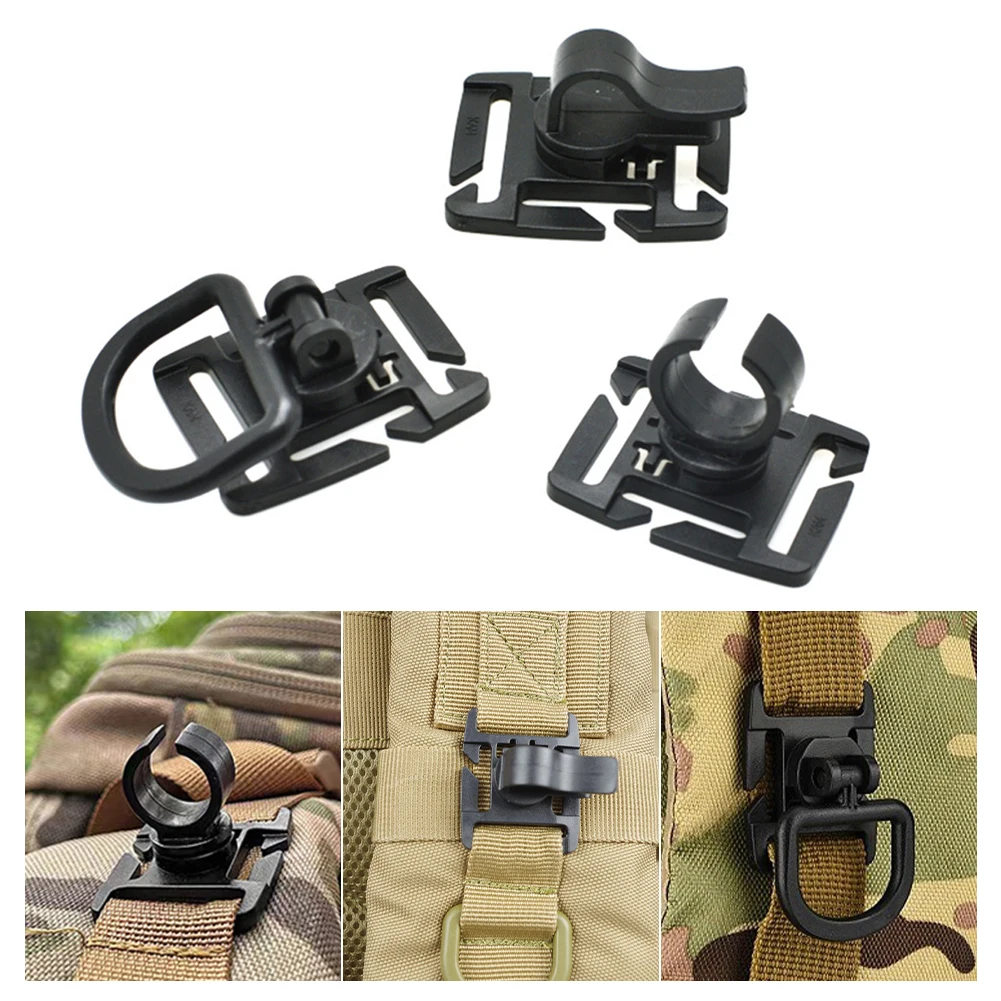 1PC Outdoor Fan Loadable D-Buckle 360° Rotary Flashlight Water Pipe Clamp Hanging Ring Buckle for MOLLE Webbing