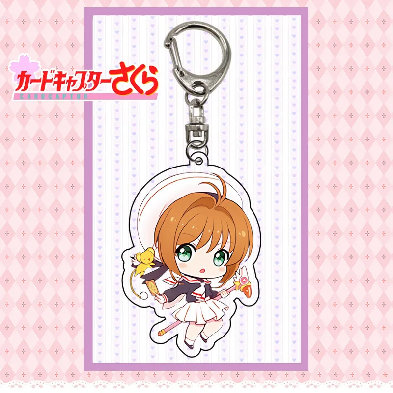 6cm Captor Sakura Kinomoto Cute Key Chain Ring Anime Figure Cerberus Keroberos Cardcaptor Keyring Acrylic Kawii Keychain Charms