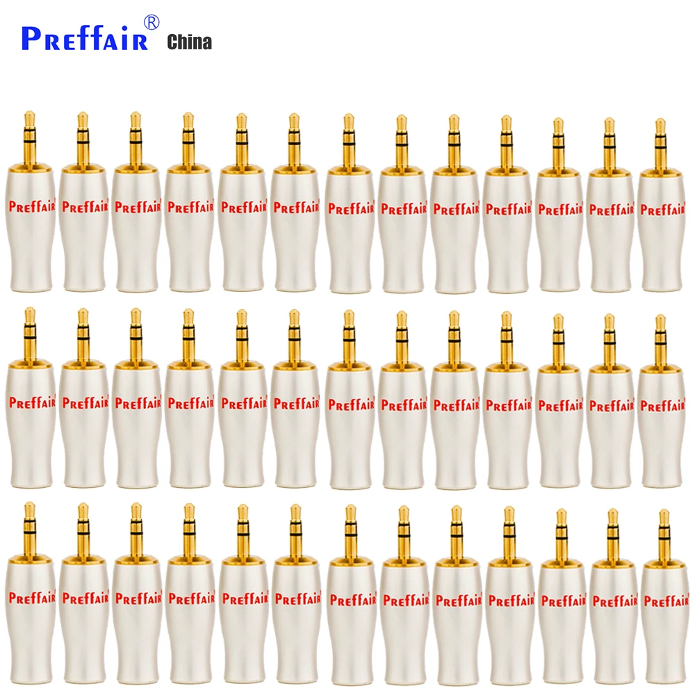 محول سماعة أذن مطلي بالذهب Preffair ، مقبس صوت ، 3 أعمدة ، سماعة رأس ستيريو ذاتية الصنع ، إصلاح سماعة أذن ، جودة عالية