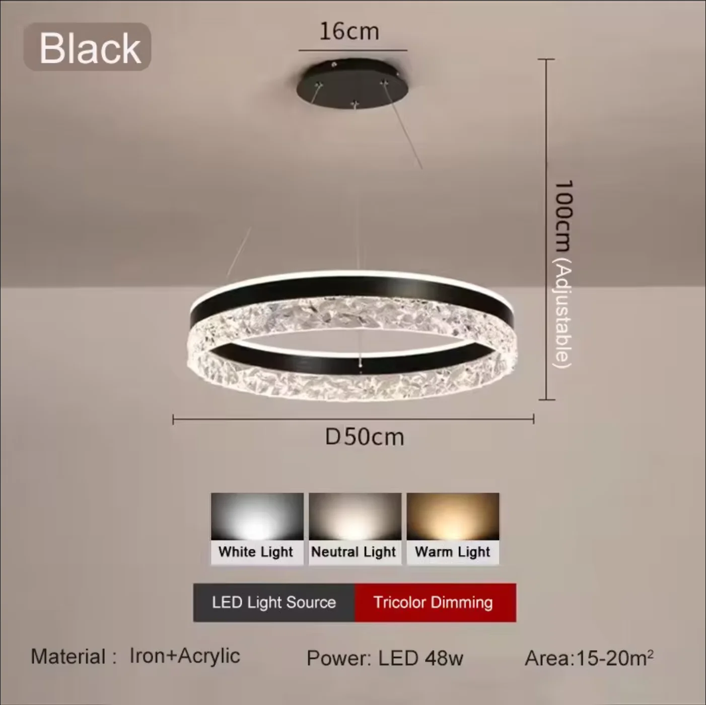 Eenvoudige moderne plafondkroonluchter Verstelbare binnenverlichting Hoge LED 3-kleuren voor woonkamer Eetkamer Slaapkamer Decor Ornament