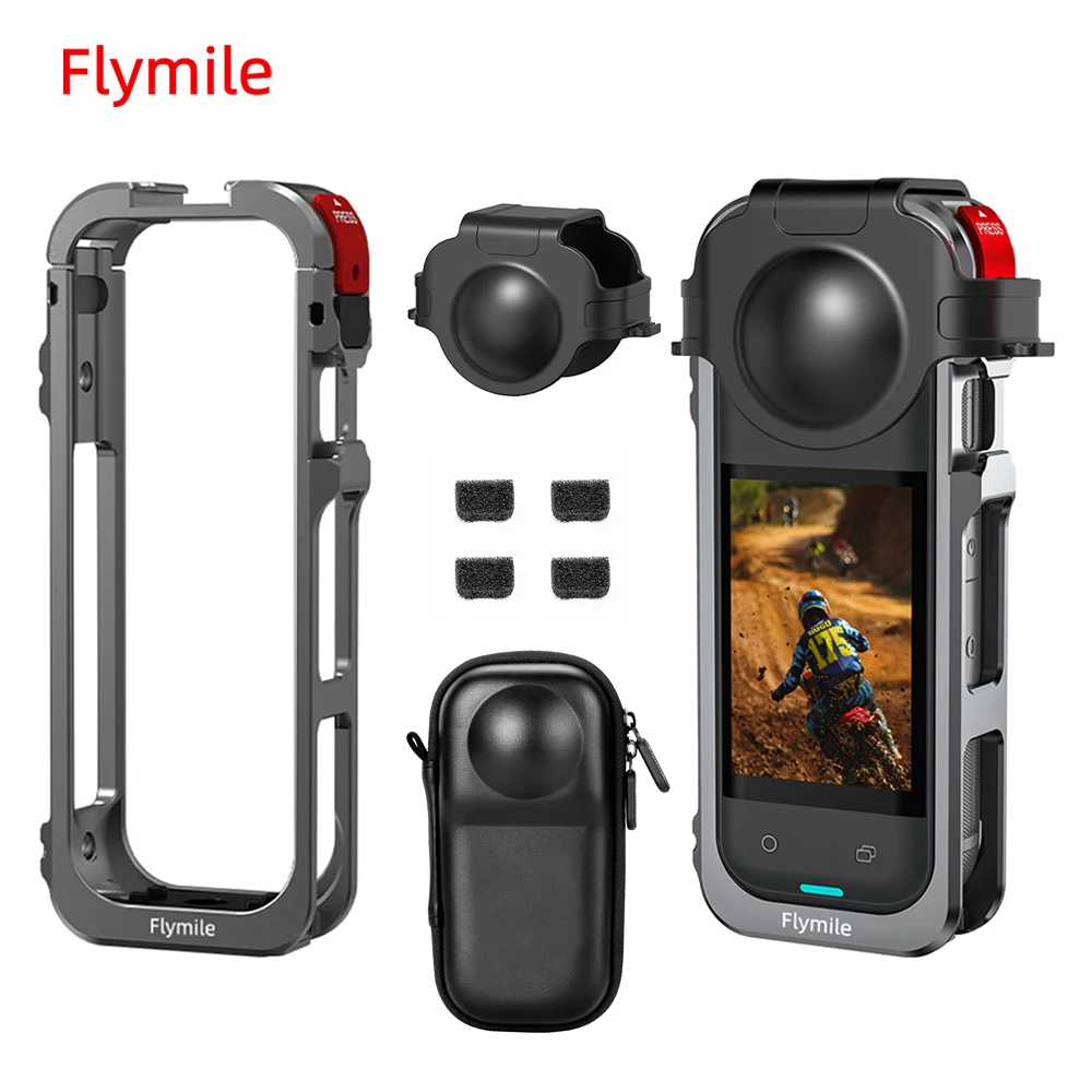 Flymile-funda protectora de jaula de Metal para accesorios de cámara Insta360 X5, marco de montaje de expansión de jaula de aluminio con soportes de zapata fría