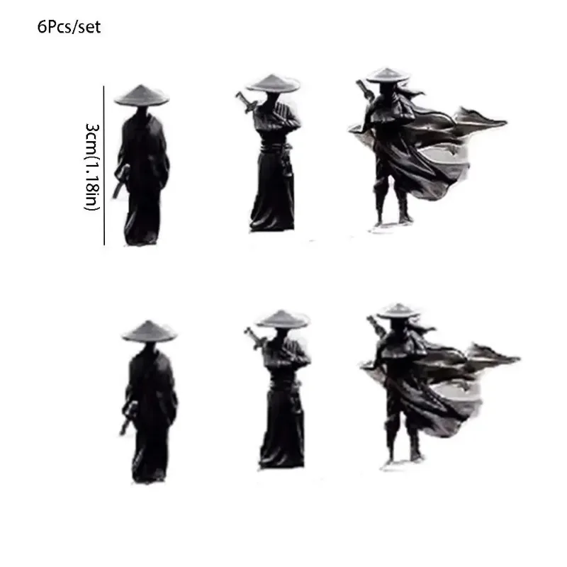 6Pcs/Set Mini Ancient Chinese Swordsman Figures Exquisite Carved Statue Ornaments Cartoon Miniatures Home Interior Decor