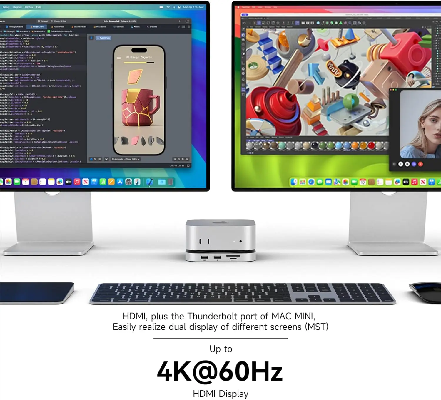 Dock Minisopuru Mac mini M4 dengan HDMI 4K@60, Enclosure SSD M.2 NVMe 8TB, Hub Stand Mac mini untuk Mac mini M4 dan M4 Pro 2024