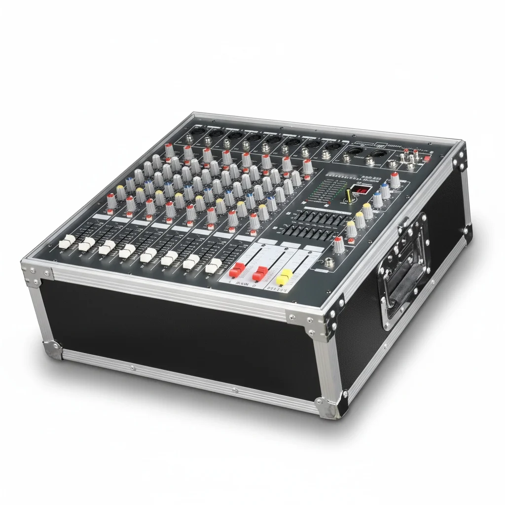 

Professional Audio Mixer, 750W Power Amplifier Console with Flight Case, Metal Stage Performance DJ Mixing Desk, 53x45x21.5cm