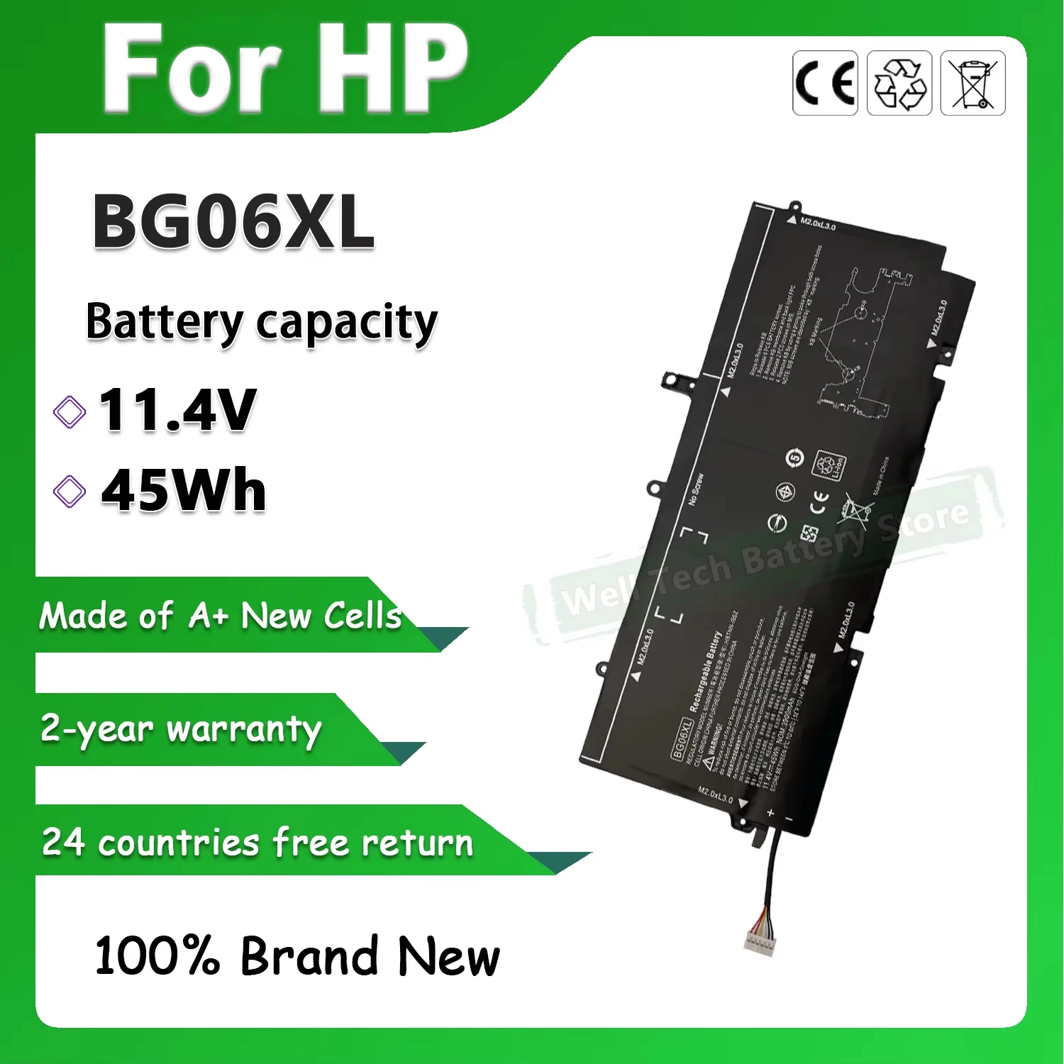 11.4V 45Wh 6CELLS BG06XL Laptop Battery Battery Code: HSTNN-IB6Z HSTNN-Q99C BG06XL Compatible with HP EliteBook Folio 1040 G3.