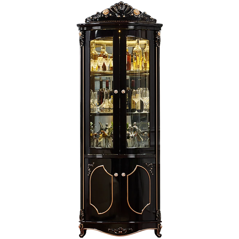 Living room cabinet with glass door against the wall, household double door dining cabinet, French corner wine cabinet