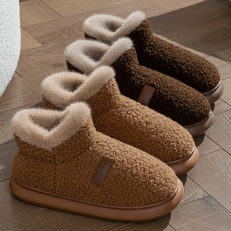 Winterhausschuhe für Damen und Herren, dicke Sohle, Plüsch, knöchelhohe Stiefel, lässige, warme Hausschuhe für drinnen und draußen, rutschfeste Paar-Schneestiefel. – Detail 1