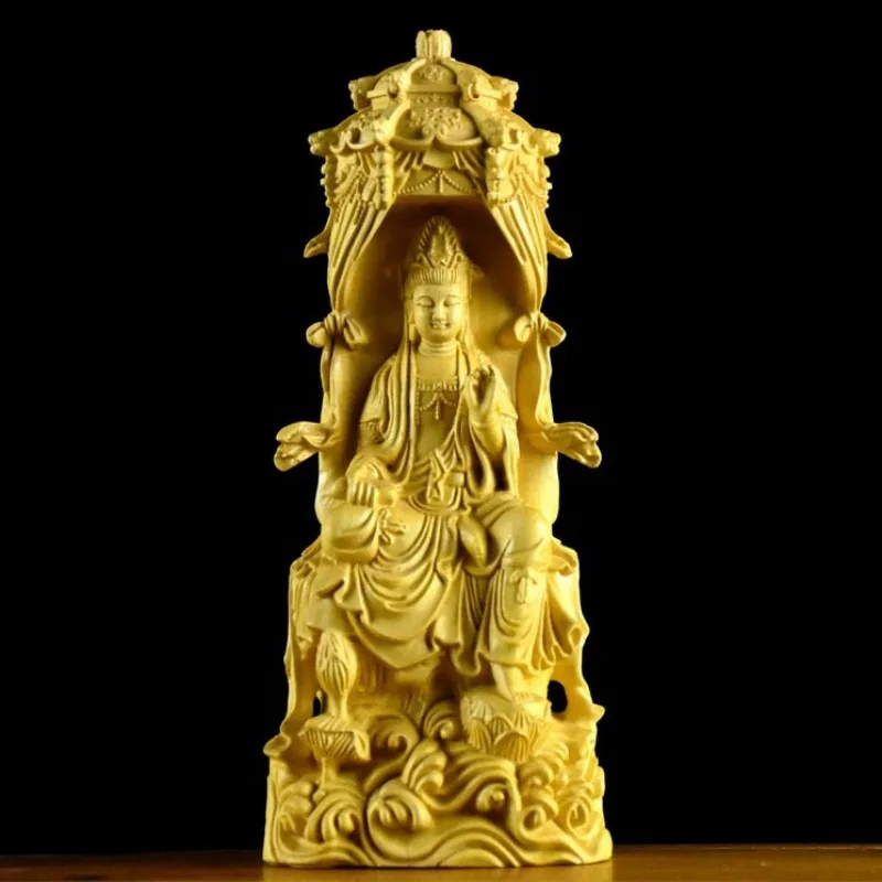 

Boxwood carving Water Wave Pagoda Guanyin Bodhisattva ornament Avalokitesvara statues are enshrined at home figure of the Buddha