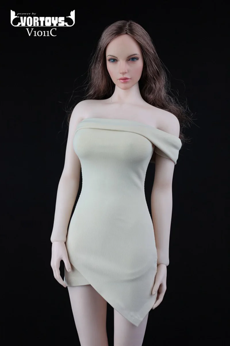 VORTOYS V1011 1/6 Sexy Female Off-Shoulder Dress Tube Tight Irregular Mini Dress Suit for 12inch Collectible Action Figures DIY