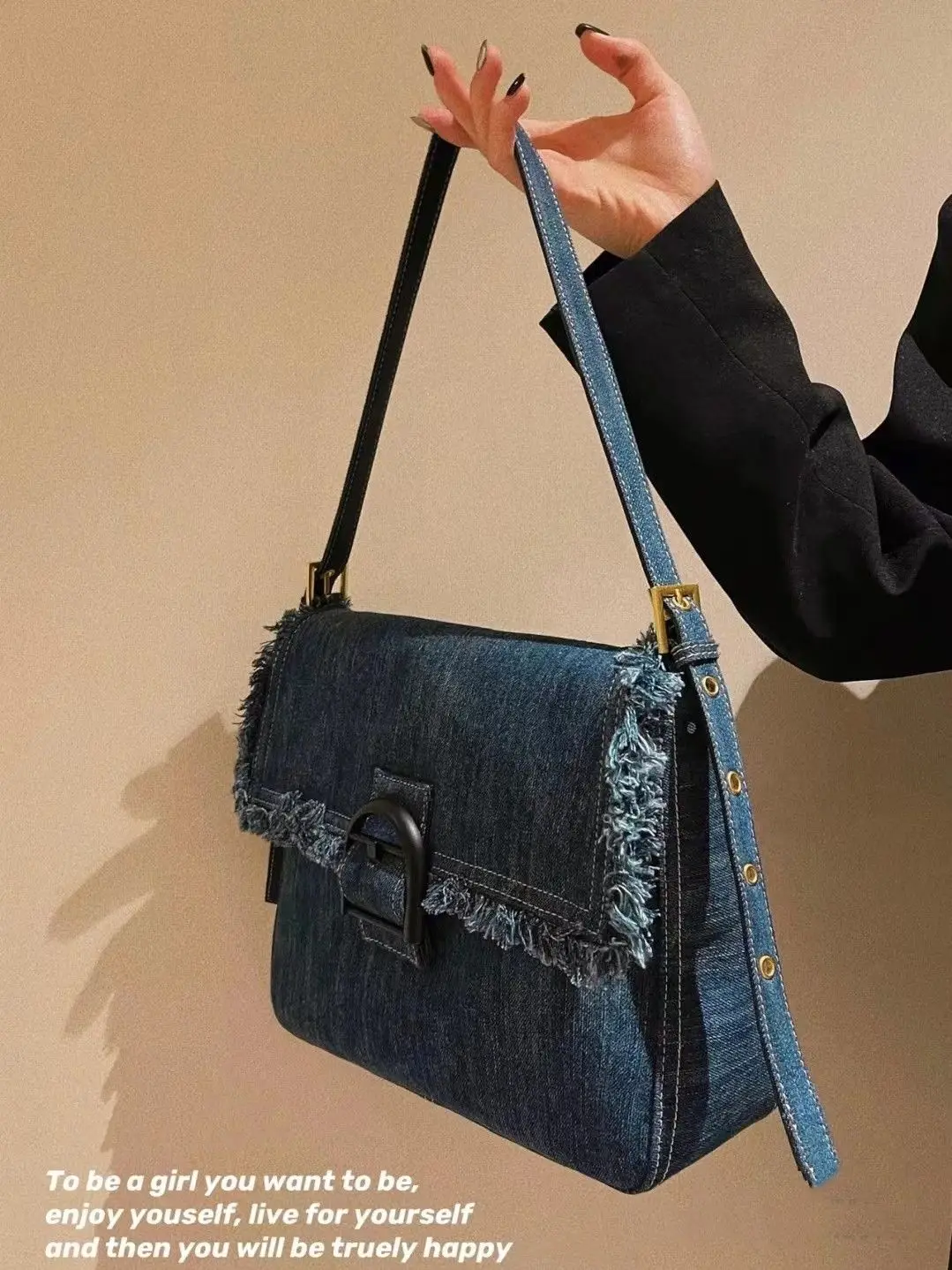 Xuya Trend Shoulder Bag High Street Women Handbag 2023 Fashion Casual Denim Flap Messenger Bag Y2K Hot Girls Shoulder Bag