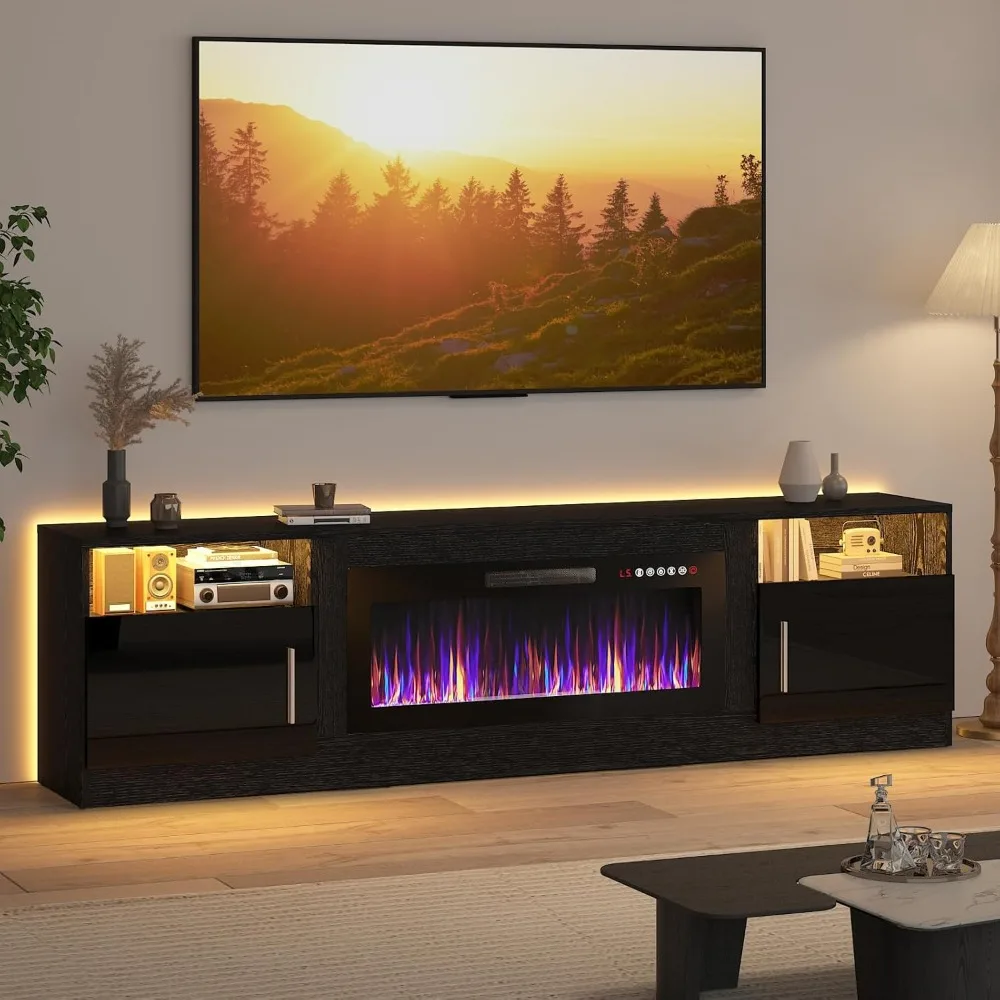 

Fireplace tv Stand with 36 inch Fireplace Up to 90 TVs, LED Light Entertainment Center and Storage, 80"Modern Media TV Console