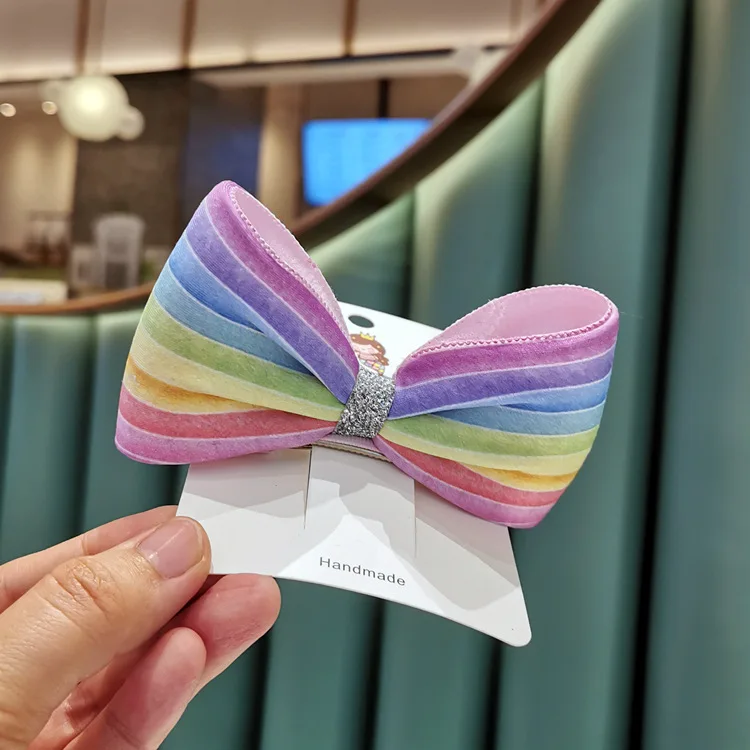 10pcs Fashion Gradient Rainbow Color Bow Hairpins Solid Pastel Bowknot Barrettes Princess Headwear Boutique Hair Accessories