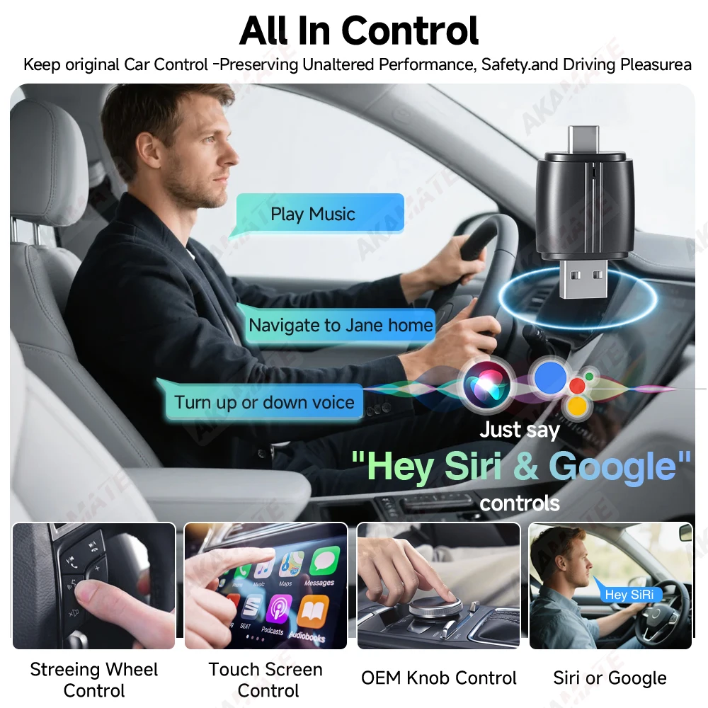 Dongle CarPlay Nirkabel 2 Dalam 1 untuk Mobil Asli dengan CarPlay Berkabel Ke Nirkabel Android Adaptor WIFI Bluetooth Antarmuka Ganda Otomatis