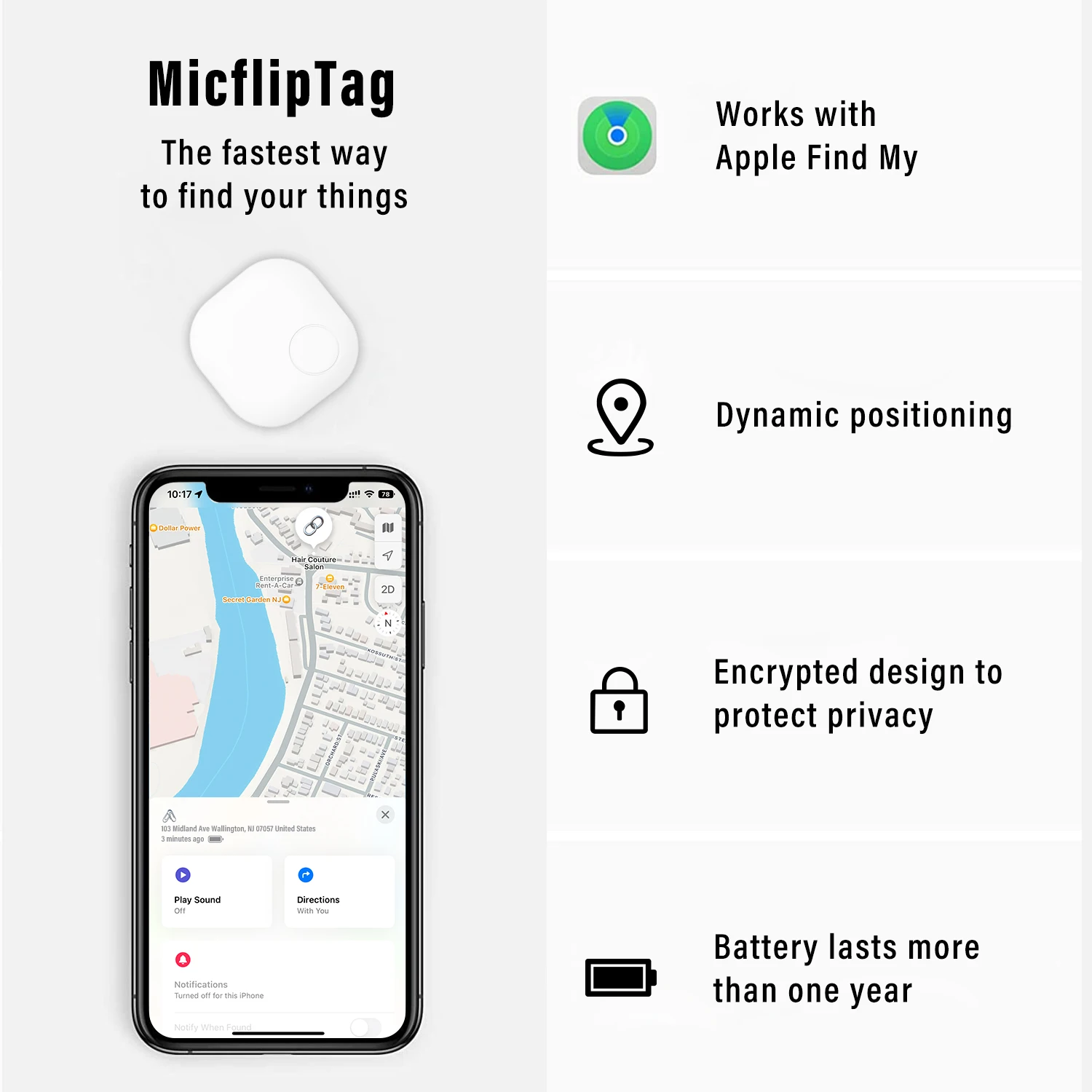 MFI Certified GPS Tracker Smart Locator Slim Finder สําหรับสัตว์เลี้ยงกระเป๋าเดินทางคีย์กระเป๋ากระเป๋าสตางค์ทํางานร่วมกับ Find My App Compatible