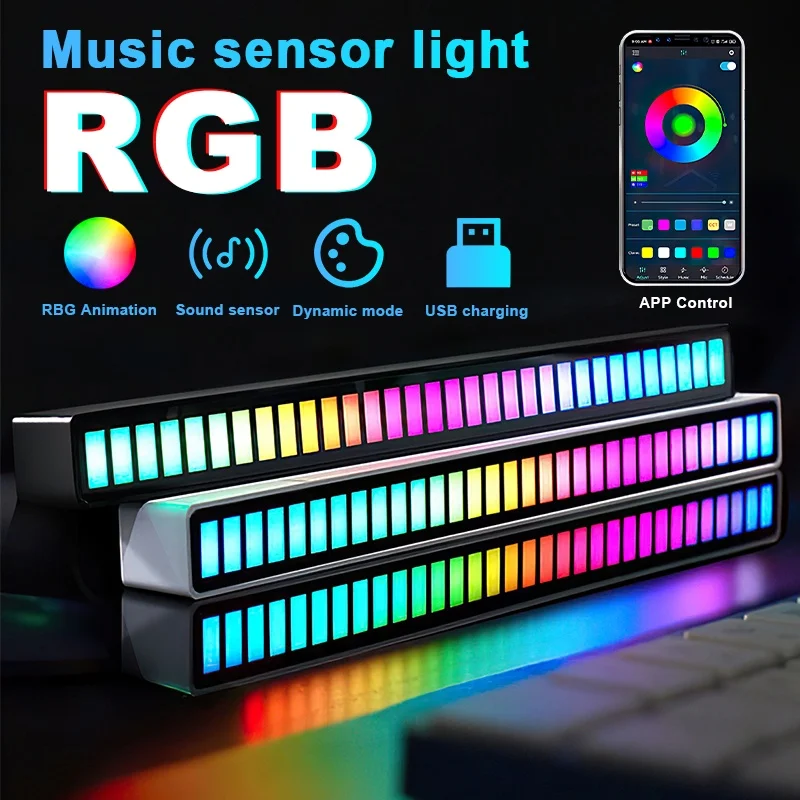 RGB LED Strip Light Music Sound Control Pickup Rhythm Ambient Lamp Atmosphere Night Lights For Bar Car Room TV Gaming Decoration