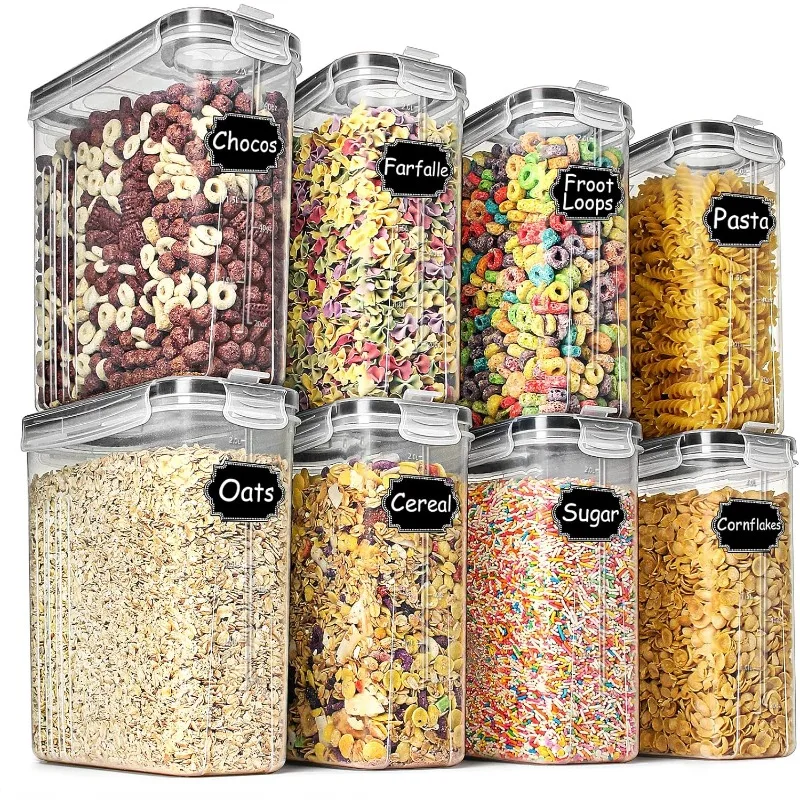 

Cereal & Dry Food Storage Containers, Airtight Cereal Storage Containers Set of 8 [2.5L / 85.4oz] for Sugar, Flour