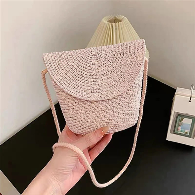 Flip children\'s Bag Cute Grass Woven Handbag Little Girl Crossbody Fashion Cute Zero Wallet Summer Beach Shoulder Bags