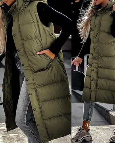Imagen 2 del producto Chaqueta con capucha y cremallera para mujer, chaleco de gran tamaño, prendas de vestir exteriores de invierno, Parka con capucha, chaleco acolchado informal a la moda