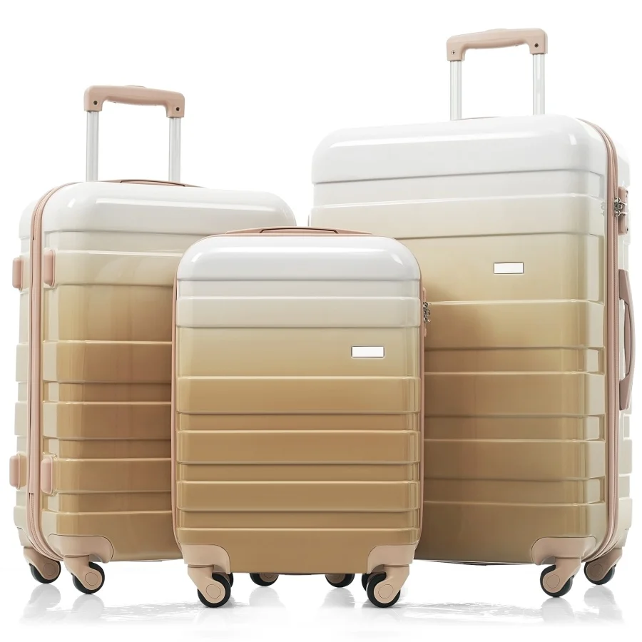 

Luggage Sets for Travel: ABS Hardshell, Tan, Lightweight Durable 3-Piece Hardside Suitcase Set with Spinner Wheels and TSA Lock
