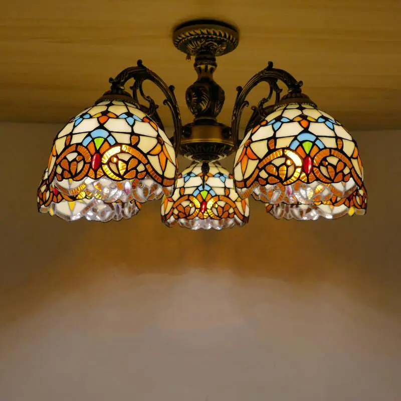 

Stained glass Retro ceiling light rural iron art multi head ceiling lamp for living room living room bedroom restaurant