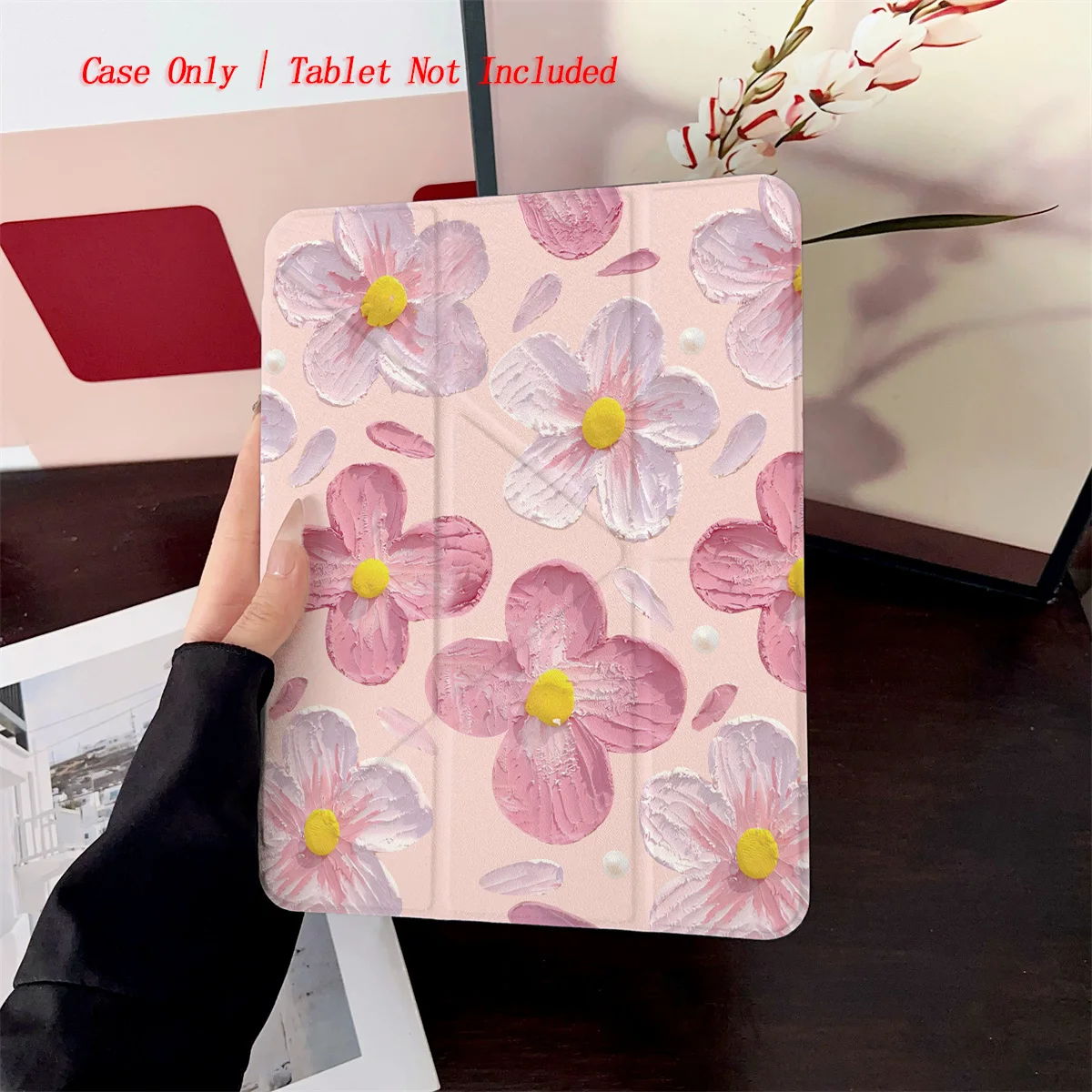 

Adorable Y-Fold Acrylic Pink & Light Pink Blossoms iPad Case For Apple iPad Pro 12.9 Air 3 Mini 5 9th Gen Cover