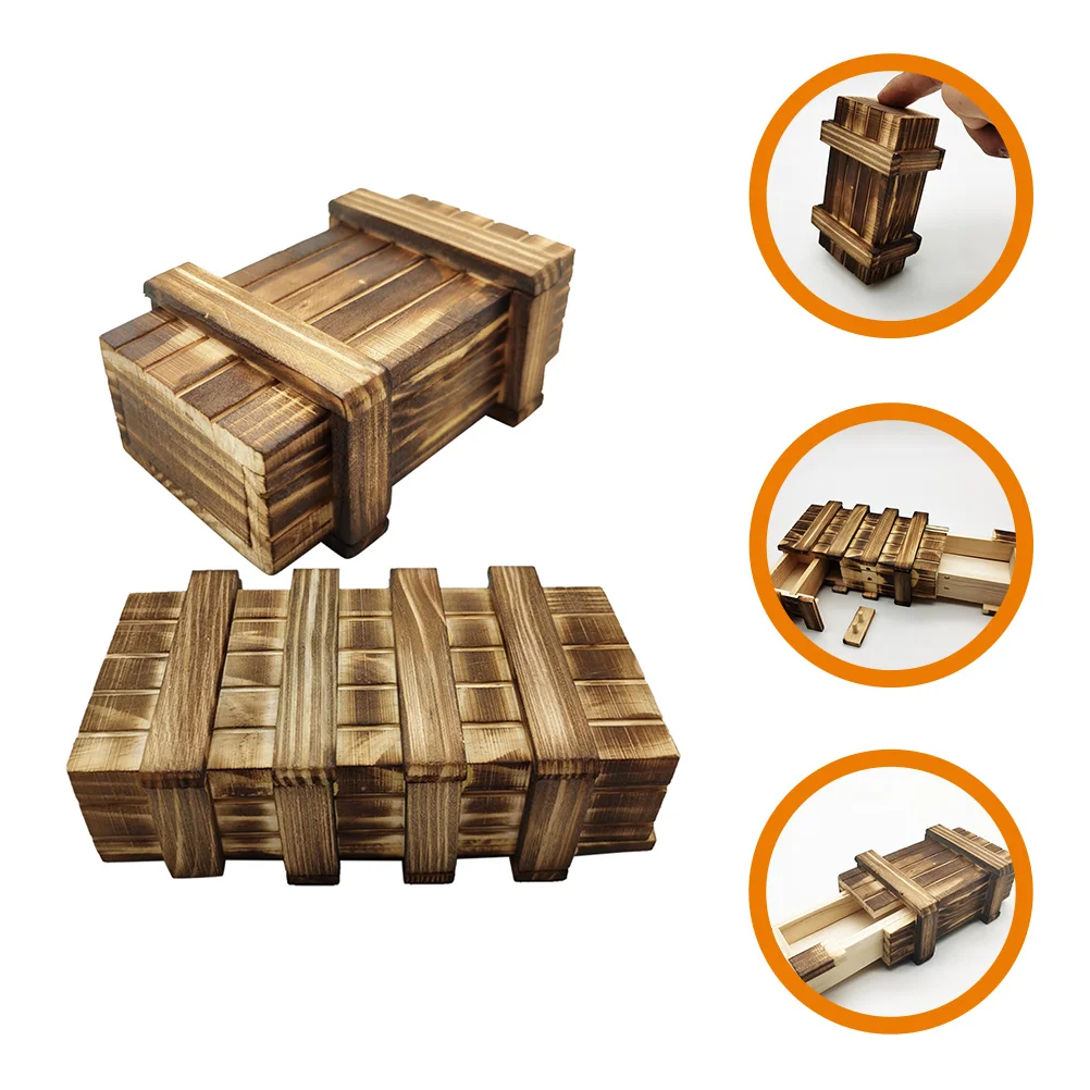 2 Pcs Classic Educational Toys Puzzle Boxes Children’s Wooden Kids Case with Hidden Compartments