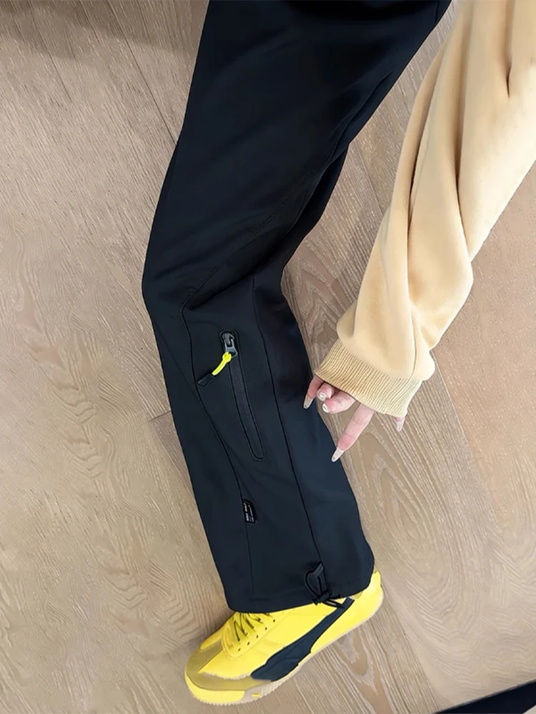 

Bla Soft ell Fce Lined Hiking Pants Windproof Outdoor Workwear Trousers ex Warm Breathable Zipper ket Detail