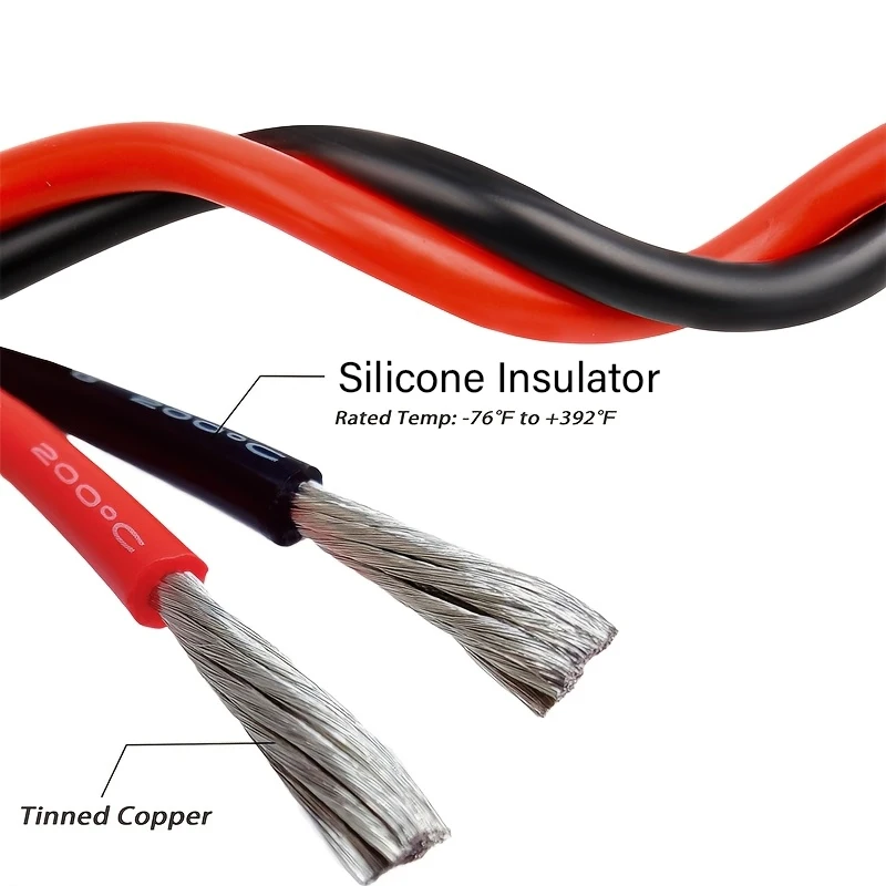 AGASHE 10AWG Silicone Jump Starter Cables with Battery Crocodile Clips, 2ft/60.9cm Tinned Copper Wire