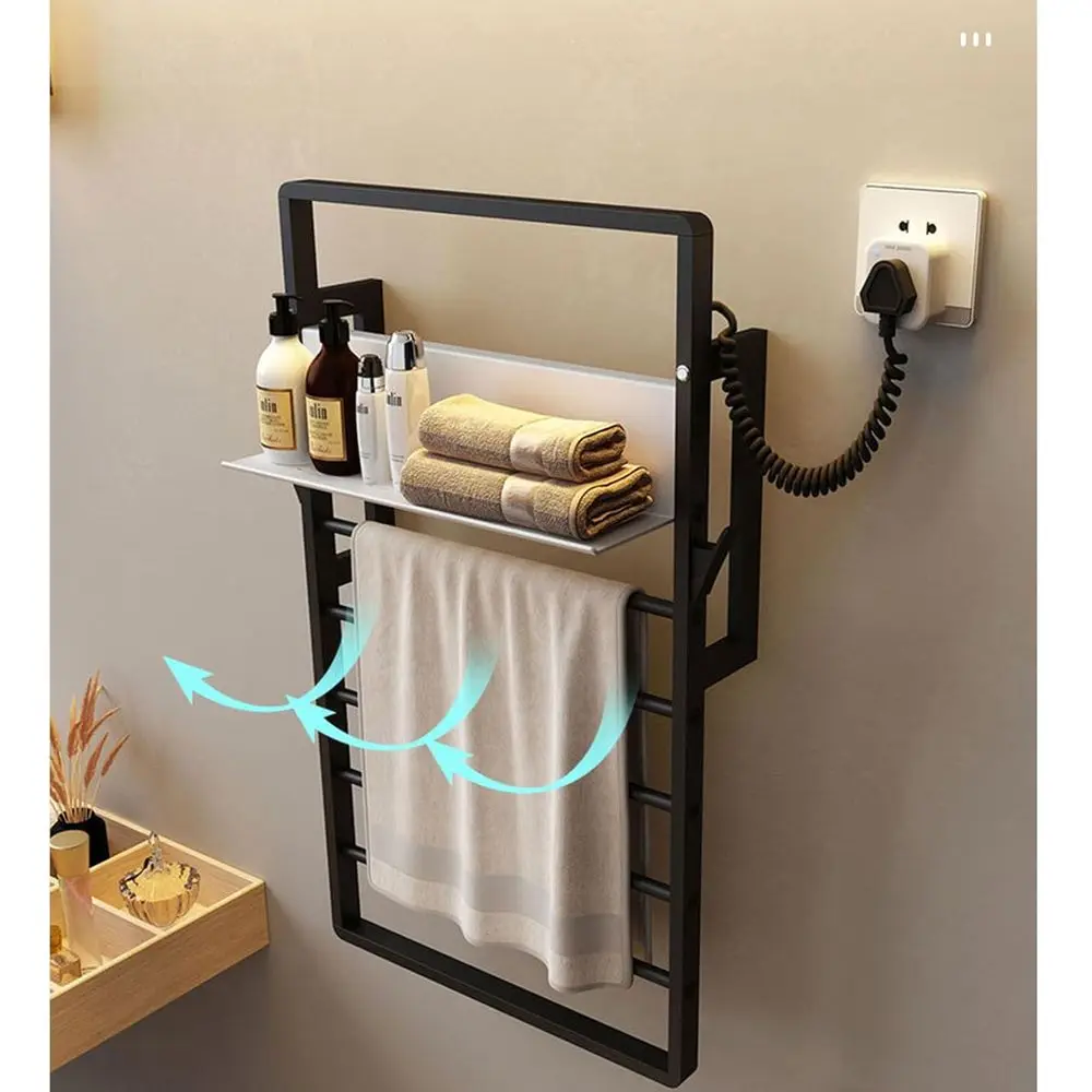 전기 타월 워머, 벽걸이형 욕실용 온열 타월 랙(수납 선반 포함), 타이머 및 스마트 기능이 있는 가열식 타월 건조대