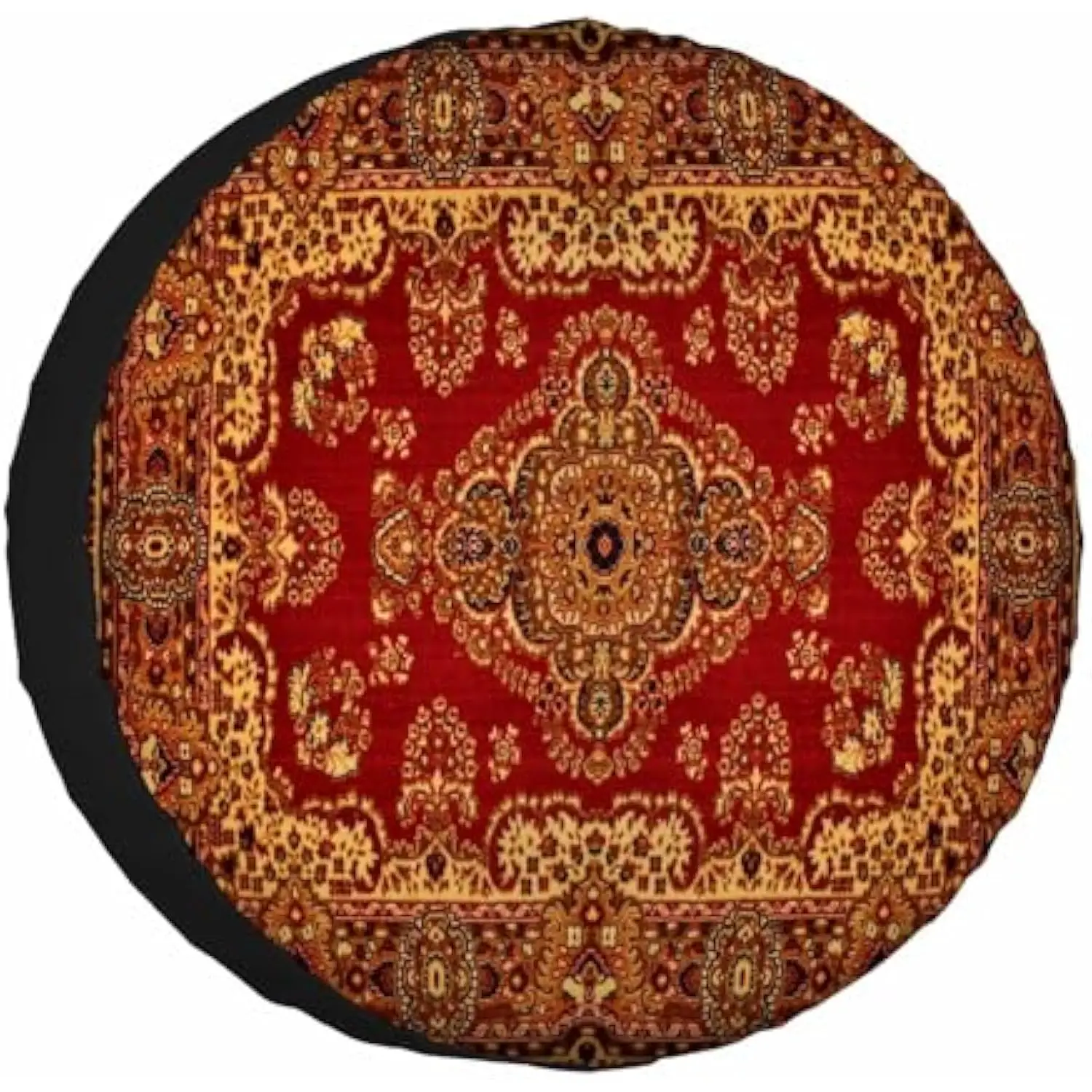 Round Red Persian Carpet Texture Spare Tire Cover Weatherproof Polyester RV Trailer Wheel Protector for SUV Camper