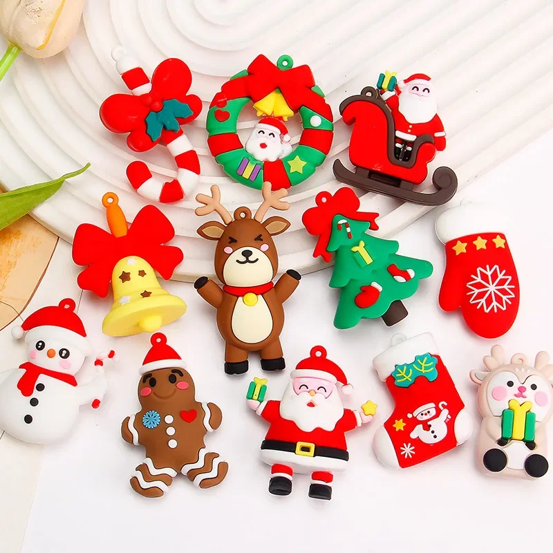 10Pcs Christmas Charms Kawaii Resin Deer Snowman Tree Bell Pendant Charm for Earring Bracelet Keychain Diy Jewelry Making C1090