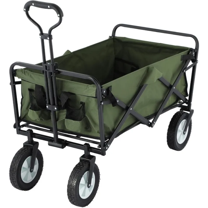 

220 lbs Capacity Folding Wagon, Utility Garden Cart Collapsible with Wheels for Outdoor Camping