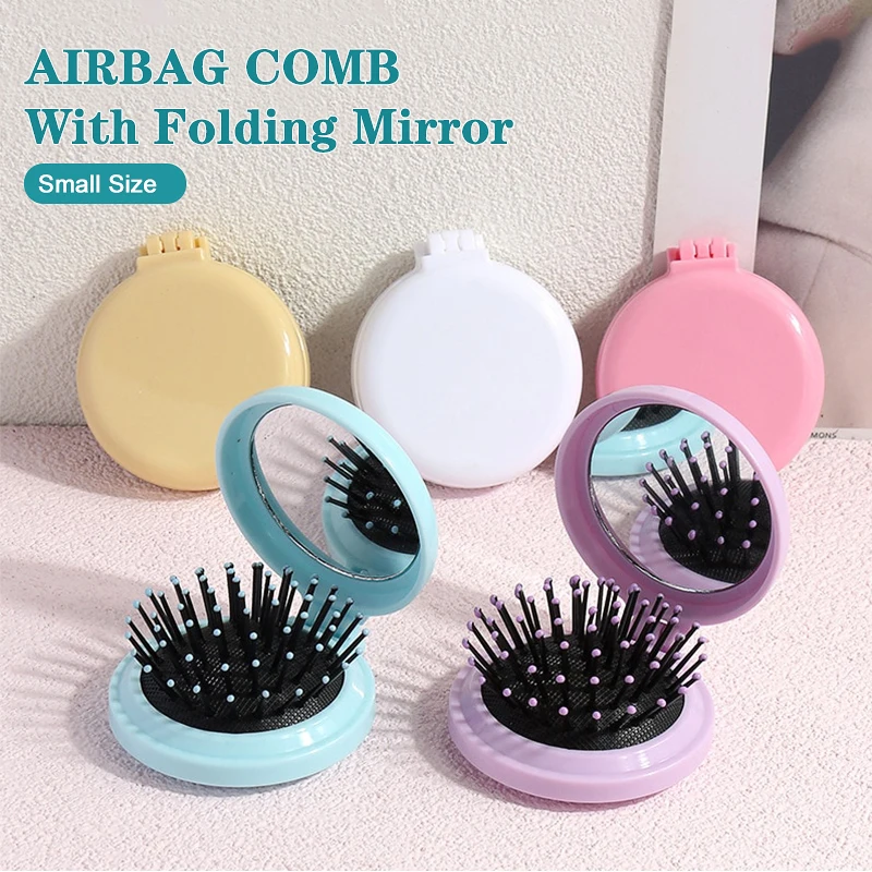 Small Size Hair Comb With Folding Mirror Traveling Round Pocket Small Travel Massage Hair Brush With Mirror Styling Accessories