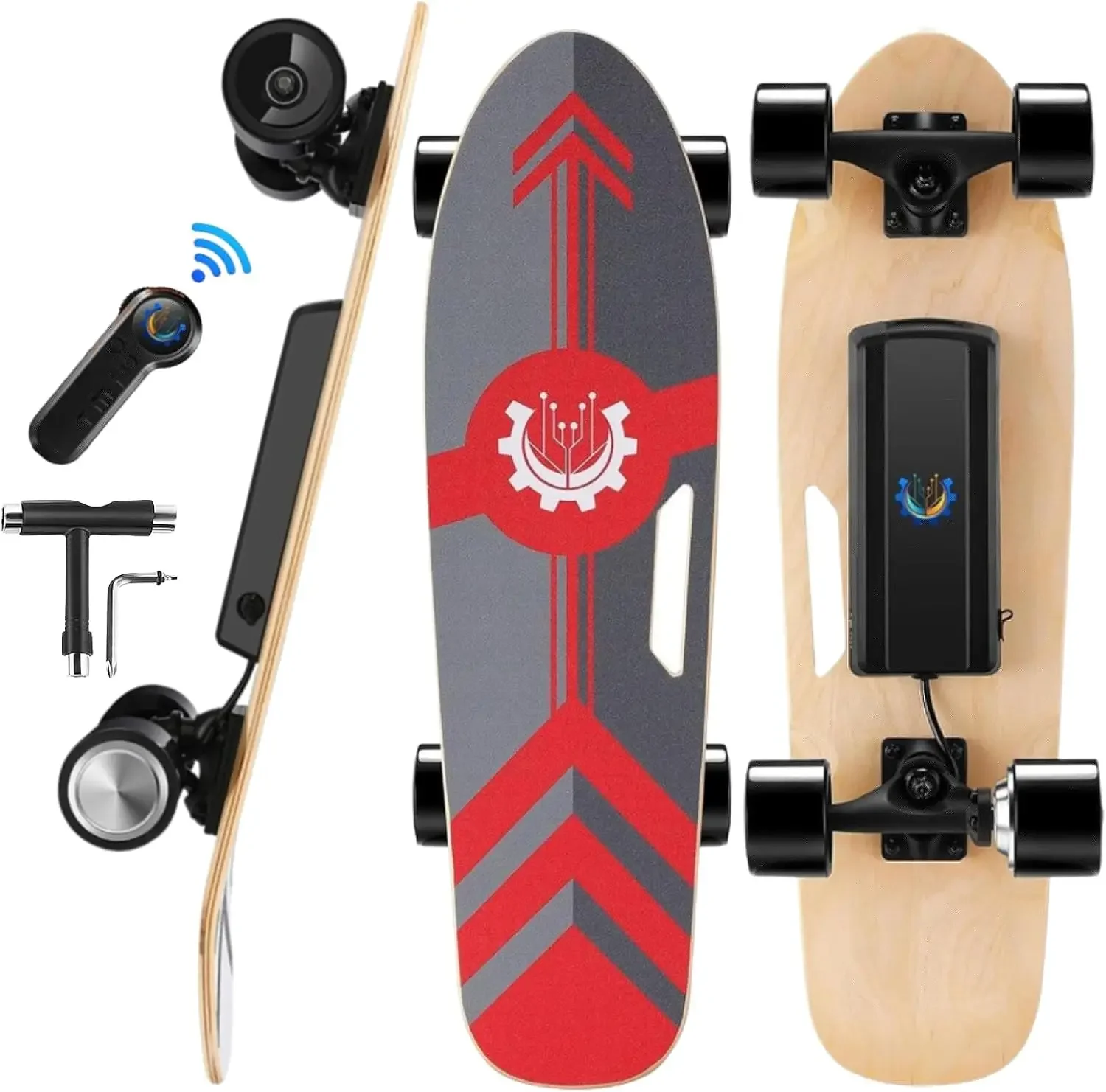 350W Electric Skateboards with Remote, 12.4 MPH Top Speed, 7 Layers Maple, Portable Electric Longboard, Built in Intelligent BMS